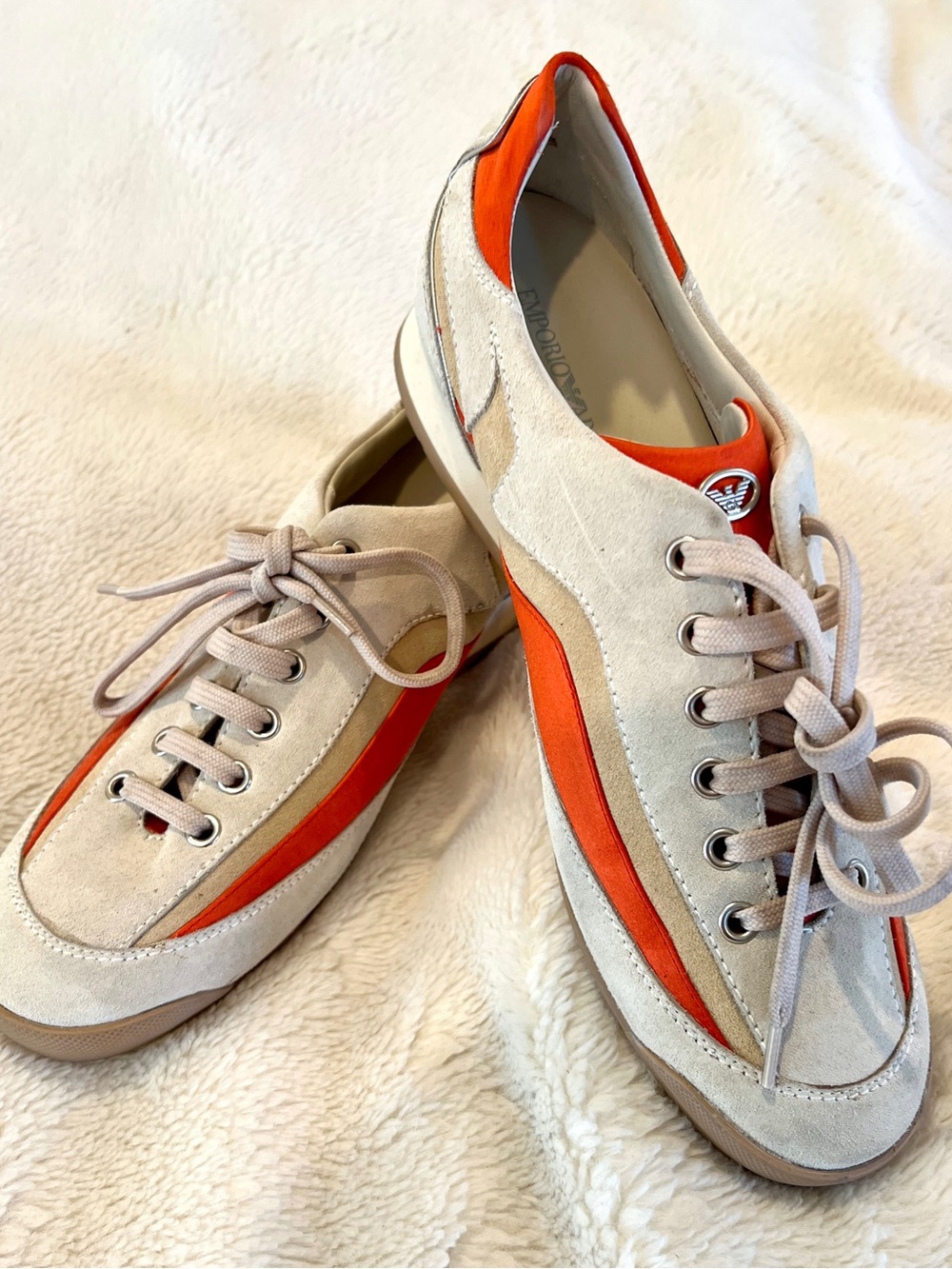 Emporio Armani Suede & Leather Sneakers EU 39.5 Orange Cream  designer shoes